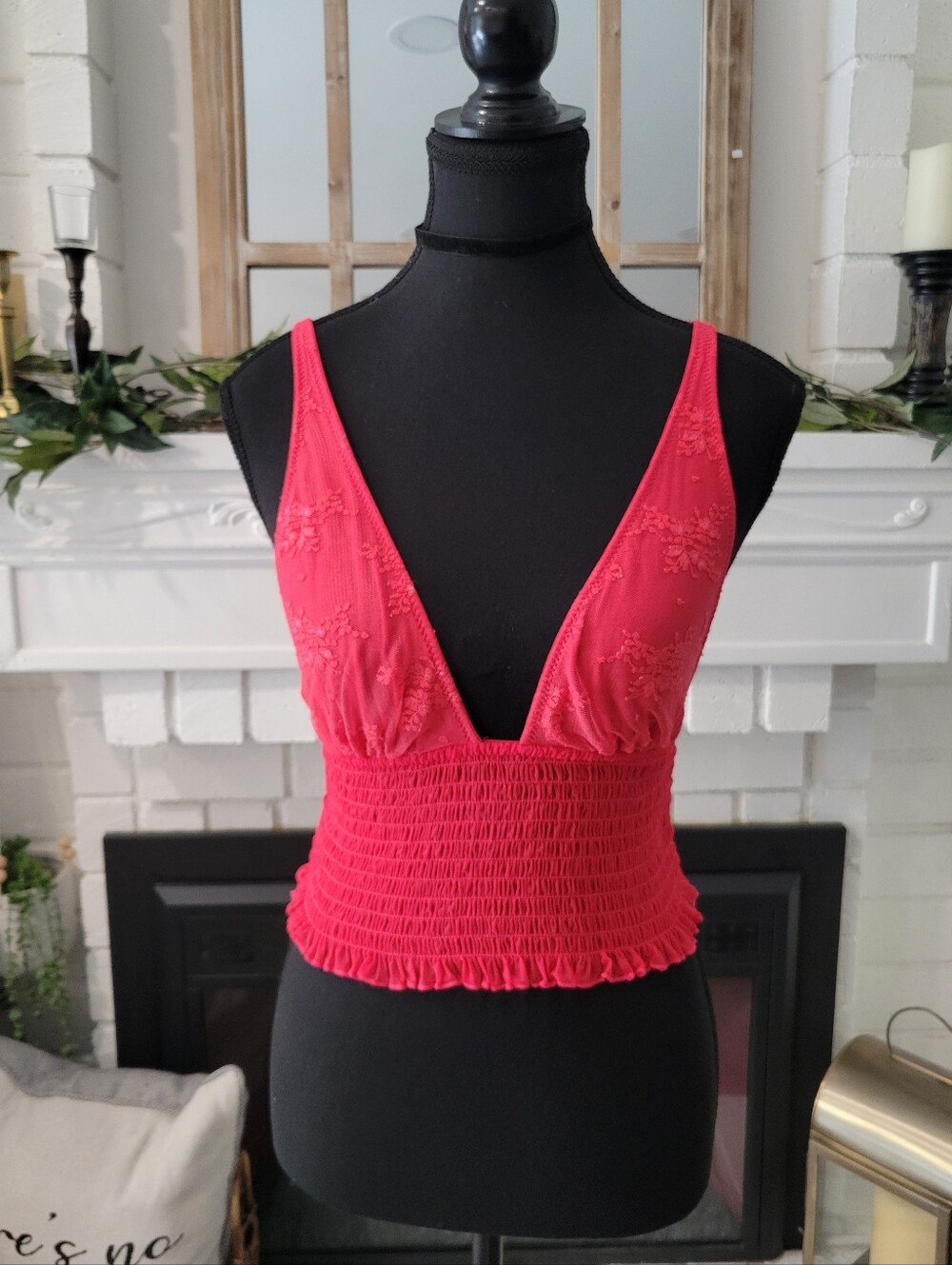 Out From Under Deep V Lace Bralette - Red/pink Size Medium